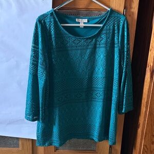 Dana Buchman size large patterned three-quarter sleeve size large turquoise top
